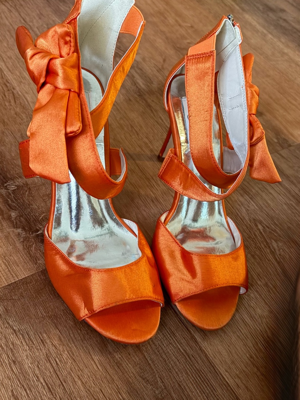Vintage Orange Satin Bow High-Heel Sandals - Women's Dress Shoes